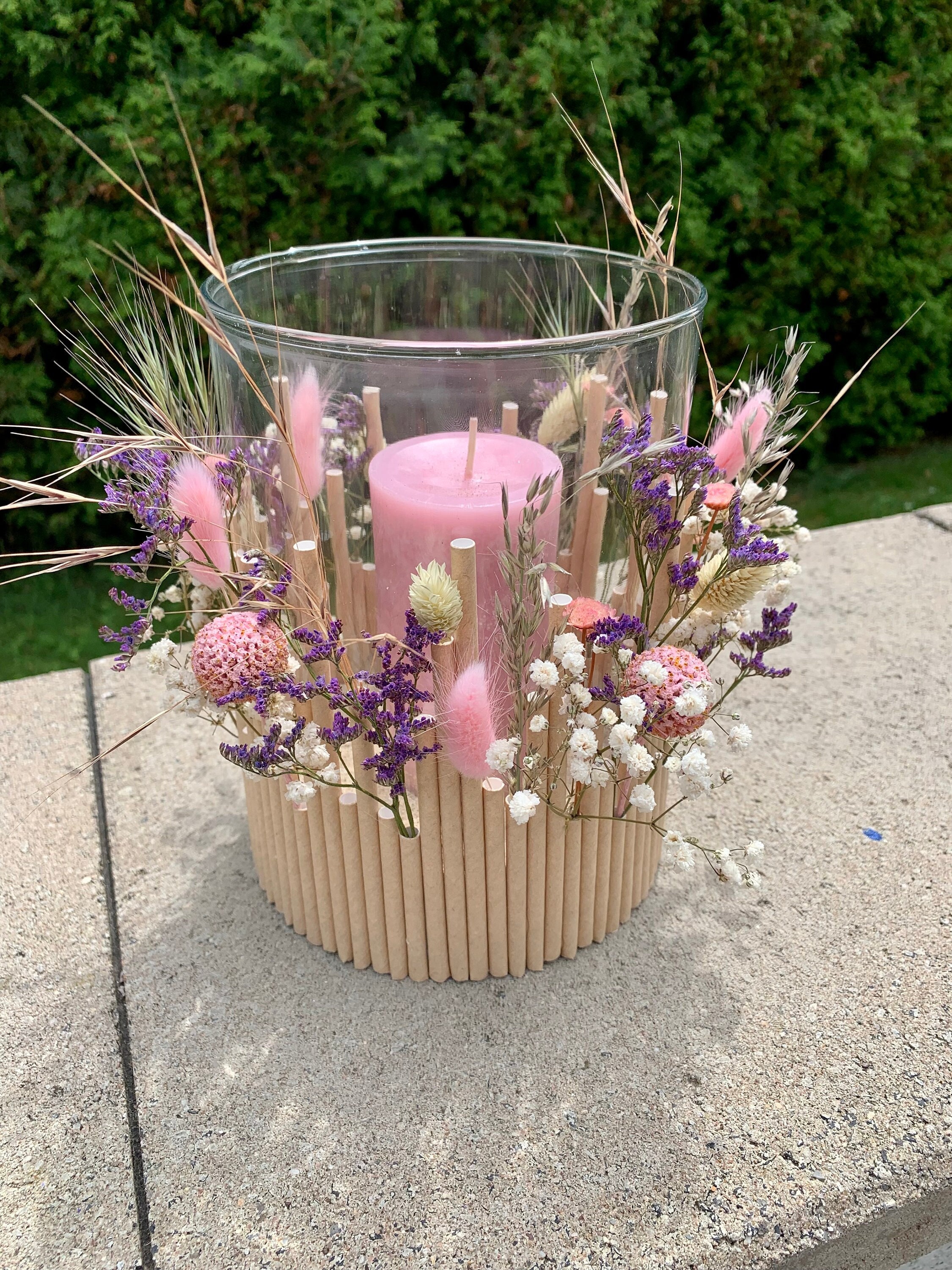 Windlicht Trockenblumen Kerze Deko Glas Wohndekoration Geschenkidee Tischdeko Sommer Muttertagsgeschenk Gartendekoration Hochzeitsgeschenk