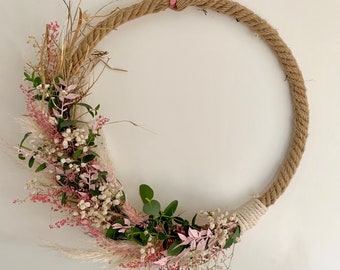 Trockenblumenkranz, Loop, Frühlingskranz, Eucalyptus, Ring, Wanddeko, Türkranz, Dekoration, Jutering, Schleierkraut, Floral, Pampas,Boho,