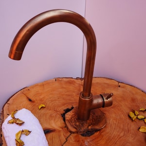 Unlacquered Brass Basin Faucet, Single Hole Antique Sink Mixer, Modern Vintage Bathroom or Kitchen Tap
