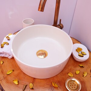 Creamy White Ceramic Bathroom Sink, Handmade Countertop Vanity Basin, Minimalist Vintage Wash Bowl, Free Gift INCLUDED