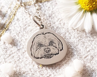 Engraved Pet Portrait Necklace • Personalized Sterling Silver Dog Jewelry