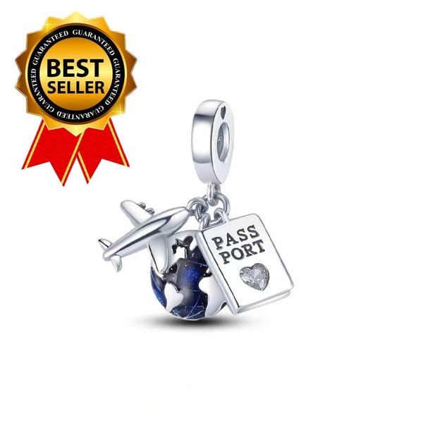 Pandora for Charm - Airplane Passport World Sterling Silver 925 Charm For Pandora Bracelet