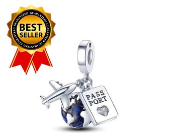 Pandora for Charm - Airplane Passport World Sterling Silver 925 Charm For Pandora Bracelet