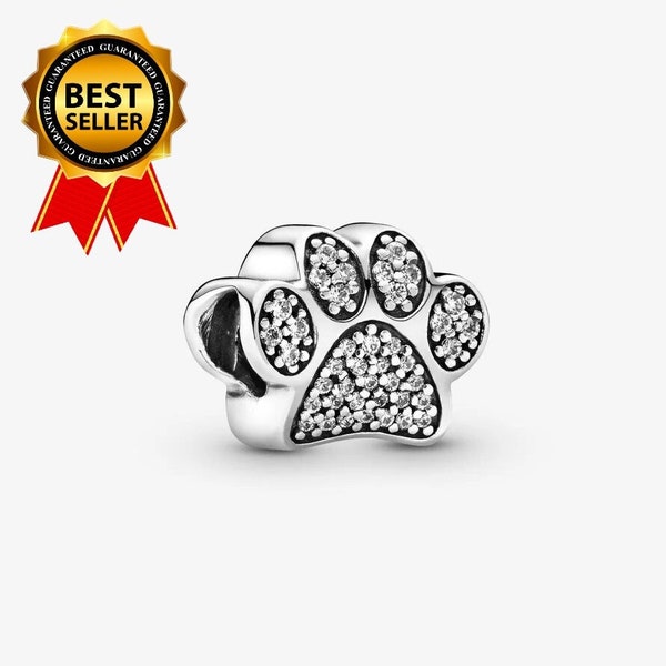 Pandora per ciondolo Ciondolo con stampa della zampa scintillante della zampa di cane e gatto in argento sterling 925 per bracciale Pandora