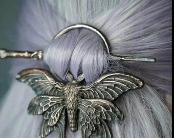Gothic Crow Skull Hair Pin | Moon Antler Hair Clip | Witchy Vintage Hair Accessory | Dark Fantasy Cosplay Jewelry Statement Piece