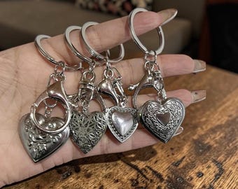 Y2K Heart Locket Keychain, Cute Photo Frame Keyring, Fairycore Bag Charm, Heart Shaped Metal Keychain Gift for Her