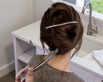 Metal Hair Barrette Long Bar Hair Barrette Minimalist French Style Barrette Silver Gold Alloy Hair Clip Geometric Hair Accessory Gift