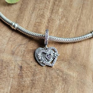 Customizable Silver Heart Charm, Personalized Heart Charm, Letter Changeable Charm,  Gem-Set Silver Heart Charm