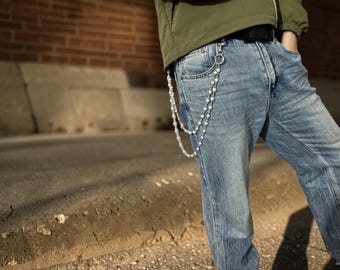 Double Layer Pearl Pants Chain, Y2K Waist Chain for Jeans, Grunge Punk Wallet Chain, Detachable Unisex Streetwear Accessory
