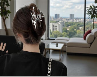 Pinza de metal para el pelo, pinza grande plateada, pinza resistente negra, joyería moderna para el pelo, accesorios góticos Y2K, soporte metálico para moños.