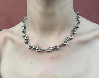 Y2K Wave Ball Chain Necklace Stainless Steel Grunge Punk Choker Unisex Statement Jewelry Edgy Streetwear Aesthetic Gift