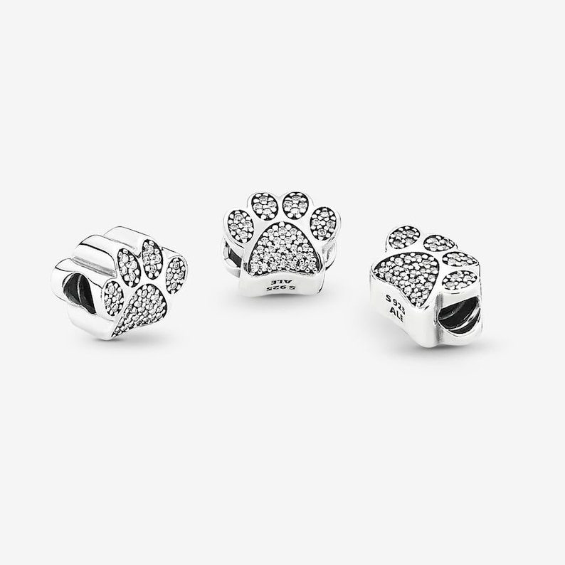 Pandora for Charm Sparkling Paw Print Cat and Dog Paw Sterling Silver 925 Charm For Pandora Bracelet Bild 2