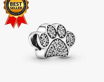 Charm para pulsera Pandora Charm de pulsera con huella de pata de color plateado, realza tu pulsera con un diseño lindo y delicado