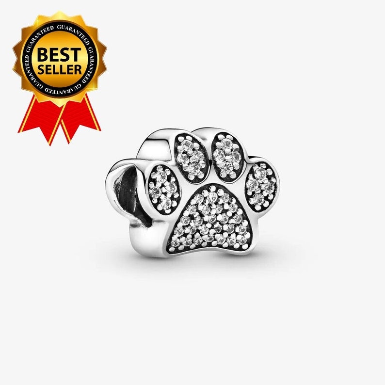 Pandora for Charm Sparkling Paw Print Cat and Dog Paw Sterling Silver 925 Charm For Pandora Bracelet Bild 1