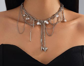 Irregular Pearl Beaded Necklace Women Vintage Statement Choker Tassel Jewelry Party Wedding Elegant Fashion Accessories Gift