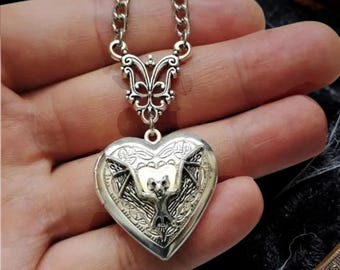 Gothic Heart Necklace Silver Stainless Steel Pendant, Punk Aesthetic Jewelry, Minimalist Edgy Necklace for Men Women