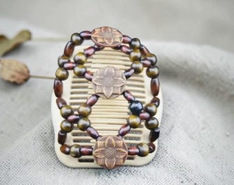 Wooden Bead Magic Hair Comb, Double Comb Hair Clip, Stretch Hair Accessory, Easy Updo Tool for Women, Flexible Hair Comb
