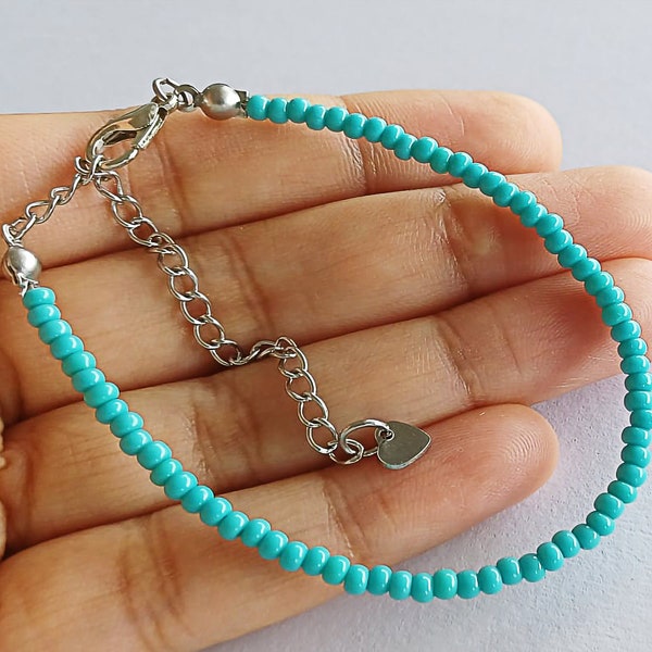 TURQUOISE BRACELET  | Beaded Bracelets for women Boho Beadwork Delicate Lightweight Minimalist Bohemian Hippie style Seed Bead Jewellery