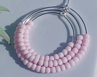 PINK BEADED HOOP Earrings - Delicate Elegant and Lightweight. Embrace a Minimalist Bohemian and Hippie-style with these Seed Bead Hoops Boho