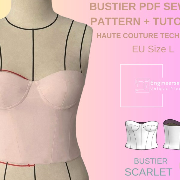 Bustier Pattern | Size L | Cupped Bustier Top PDF Sewing Pattern | Haute Couture Sewing | Corset Pattern | US Letter/A4/A3/A0 Formats