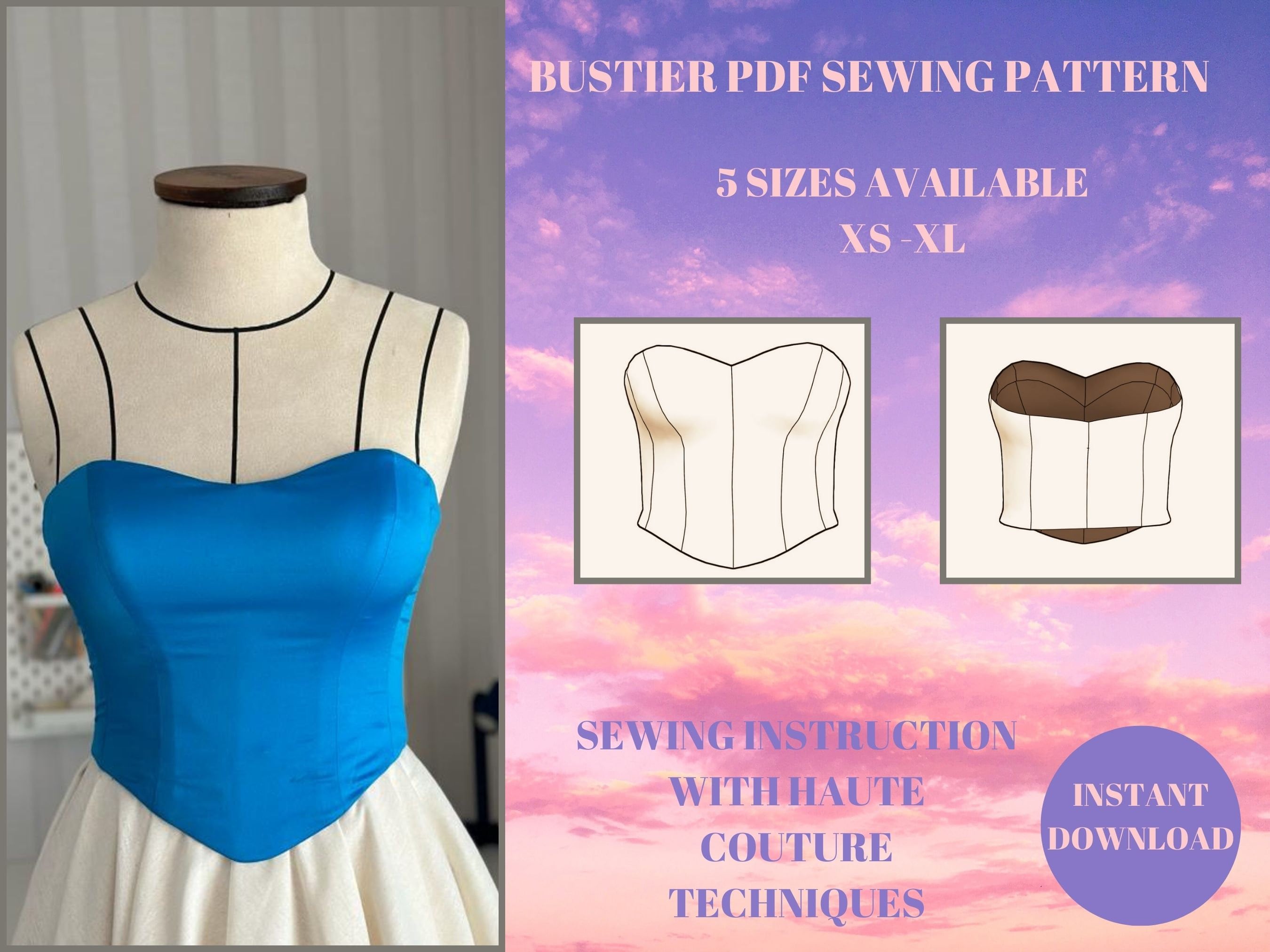 Bustier Pattern Size XS to XL Bustier Top PDF Sewing Pattern Haute