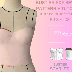 Patrón de corpiño / Talla XS / Patrón de costura en PDF de top bustier con copas / Costura de alta costura / Patrón de corsé / Formatos carta de EE. UU./A4/A3/A0