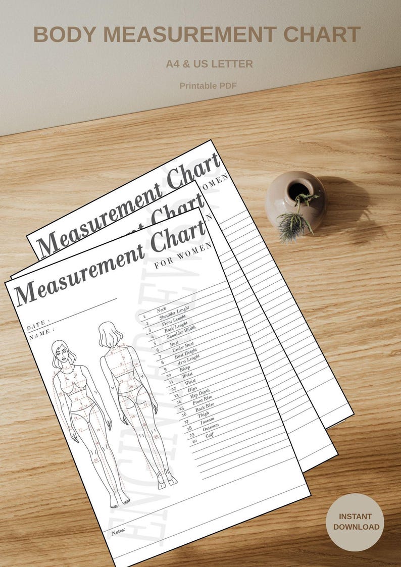 Printable Body Chart.pdf Printable Body Measurement Chart for Tailors, Designers (A4/US Letter ...