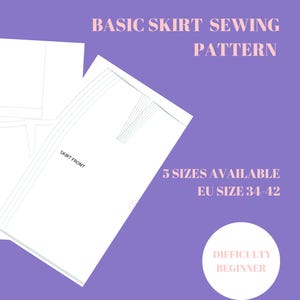 Basic Skirt Sewing Pattern | Digital PDF | Sizes 34-42