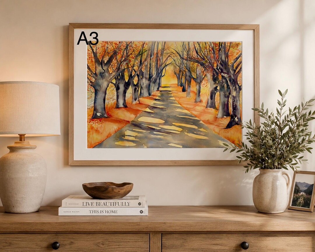 Autumn Trees Watercolour Print | A4 Wall Art | Winding Road Golden ...