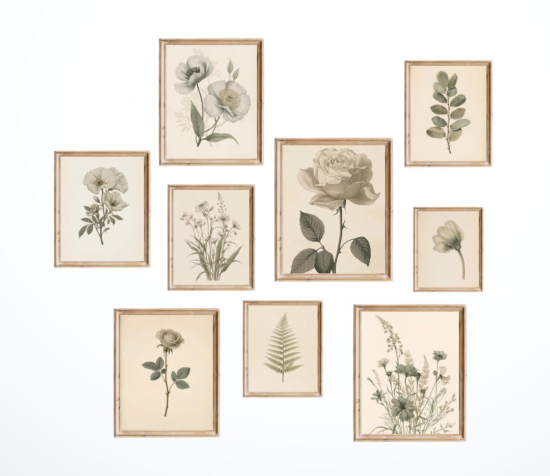 Vintage Botanical Wall Art Set – Printable Floral Bundle - Etsy