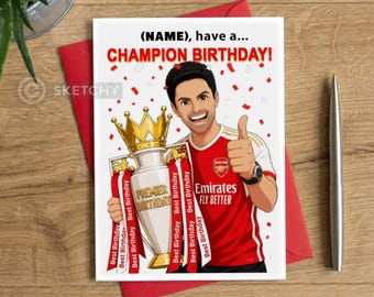 Personalised Arsenal Themed Birthday Card - Funny, Mikel Arteta theme, For all Gunner Fans, Card Writing Service Available.