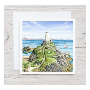 Tarjeta de felicitación de la isla de Llanddwyn, en blanco para cualquier ocasión, envío GRATIS, regalo artístico con temática de Anglesey, hecho a mano por un artista galés, arte en acuarela