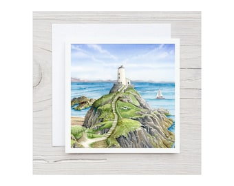 Llanddwyn Island Greetings Card, Blank for any occasion, FREE Shipping, Anglesey themed art gift, Handmade by Welsh artist, Watercolour art