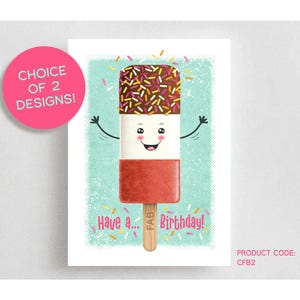 Fab Ice Lolly Card, disponibile come biglietto di compleanno o di amicizia, per lui o per lei, gelato retrò nostalgico, grazioso design kawaii, interno vuoto.