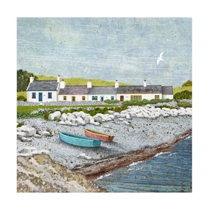 Swnt Cottages and Beach, Moelfre, Anglesey, Galles del Nord. Stampa artistica di qualità, firmata a mano dall'artista. Ynys Mon Beauty Spot. Regalo d'arte gallese.