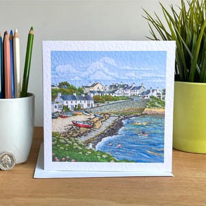 Carte de voeux faite main de la baie de Moelfre, à Anglesey. Vide pour toutes les occasions, anniversaire, anniversaire, merci, amitié.  Cadeau d'art gallois.