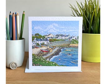 Handmade Greetings Card of Moelfre Bay, in Anglesey. Blank for any occasion, Birthday, Anniversary, Thank you, Friendship.  Welsh Art Gift.