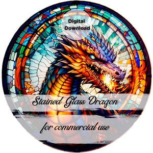 Stained Glass Dragon PNG file for commercial use digital download Dragon round image Dragon PNG transparent Stained Glass Dragon DIY Crafts