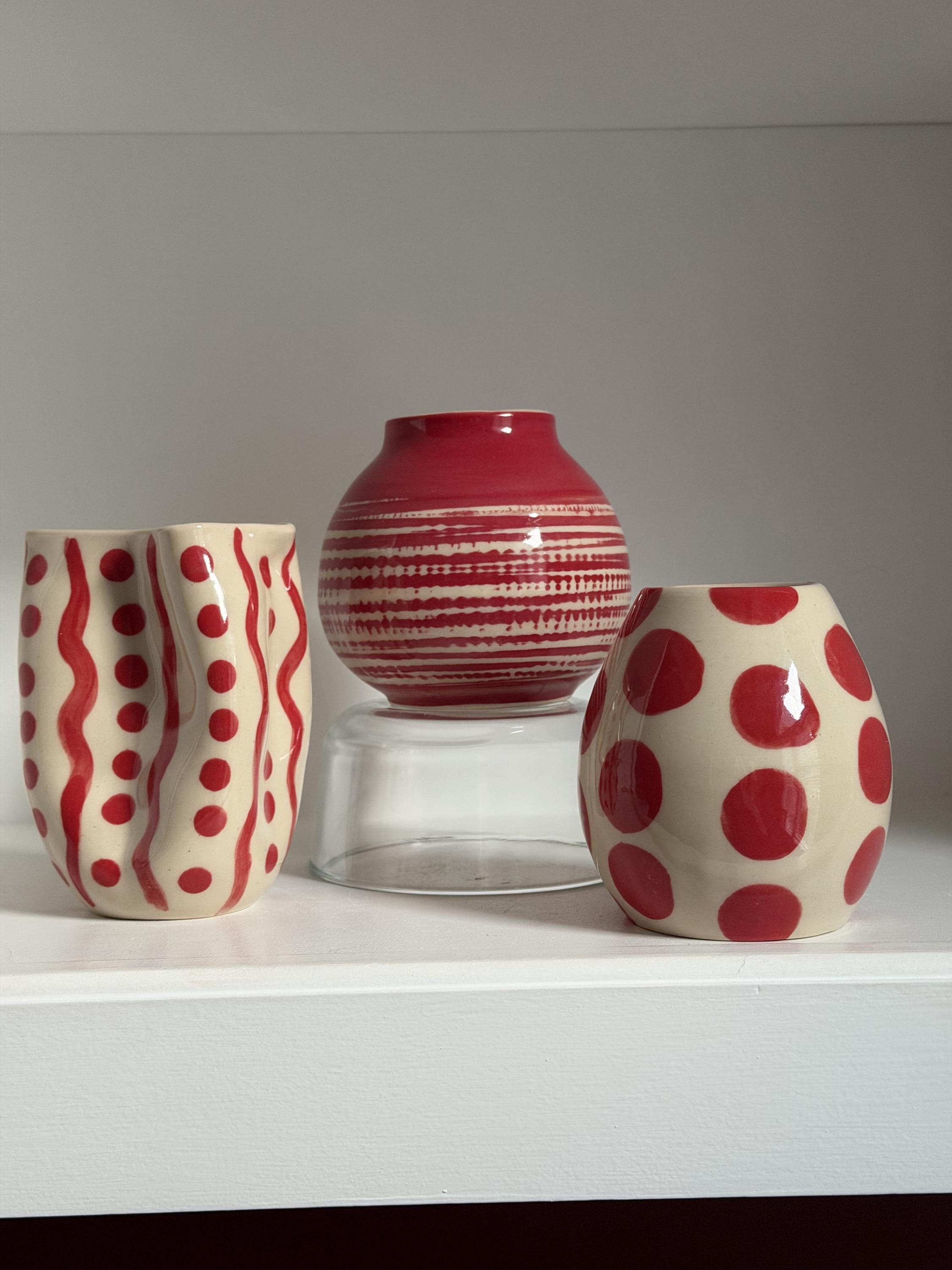 Ceramic Red Vase With White Polka Dots - Etsy
