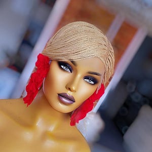 Ready to ship micro braids box braids glueless lace unit for women of colour. Braids wig for black women.Closure 5by5 micro braids in blonde