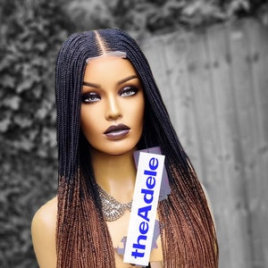 Ready to ship Braided Wig for black women.Kim K closure ghana weave cornrow unit gift for women. Ombre black 27 feedin braids cheap wig