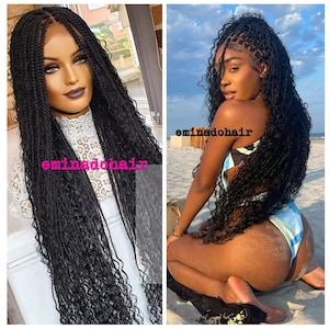 Ready to ship Box Braided Wig knotless box braids Unit Made for black women box braids single plaits textured hairline glueless wigs