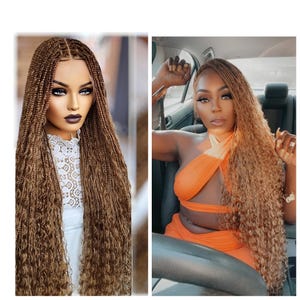 Ready to ship Boho knotless braided wig, Full frontal unit for women of colour.Braids wig for black women.Glueless lace unit bohemian curls