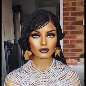 Ready to ship micro braids box braids glueless lace unit for women of colour. Braids wig for black women. Closure 5by5 micro braids wig
