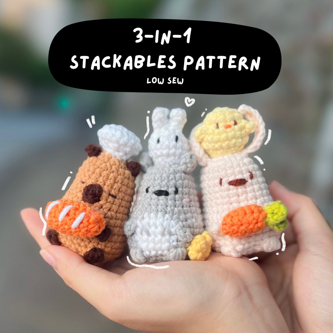 3-in-1 Stackable Crochet Pattern LOW SEW Capybara Rabbit Chick Toto - Etsy