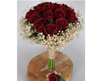 velvet rose bridal bouquet, red flower bridal bouquet Wedding bouquet, dark red roses bouquet
