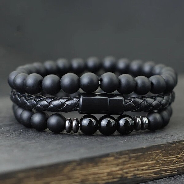 Natural Onyx Tiger Eyes Stone Braclet Homme Magentic Clasp Leather Braslet Pulsera Hombre Gift