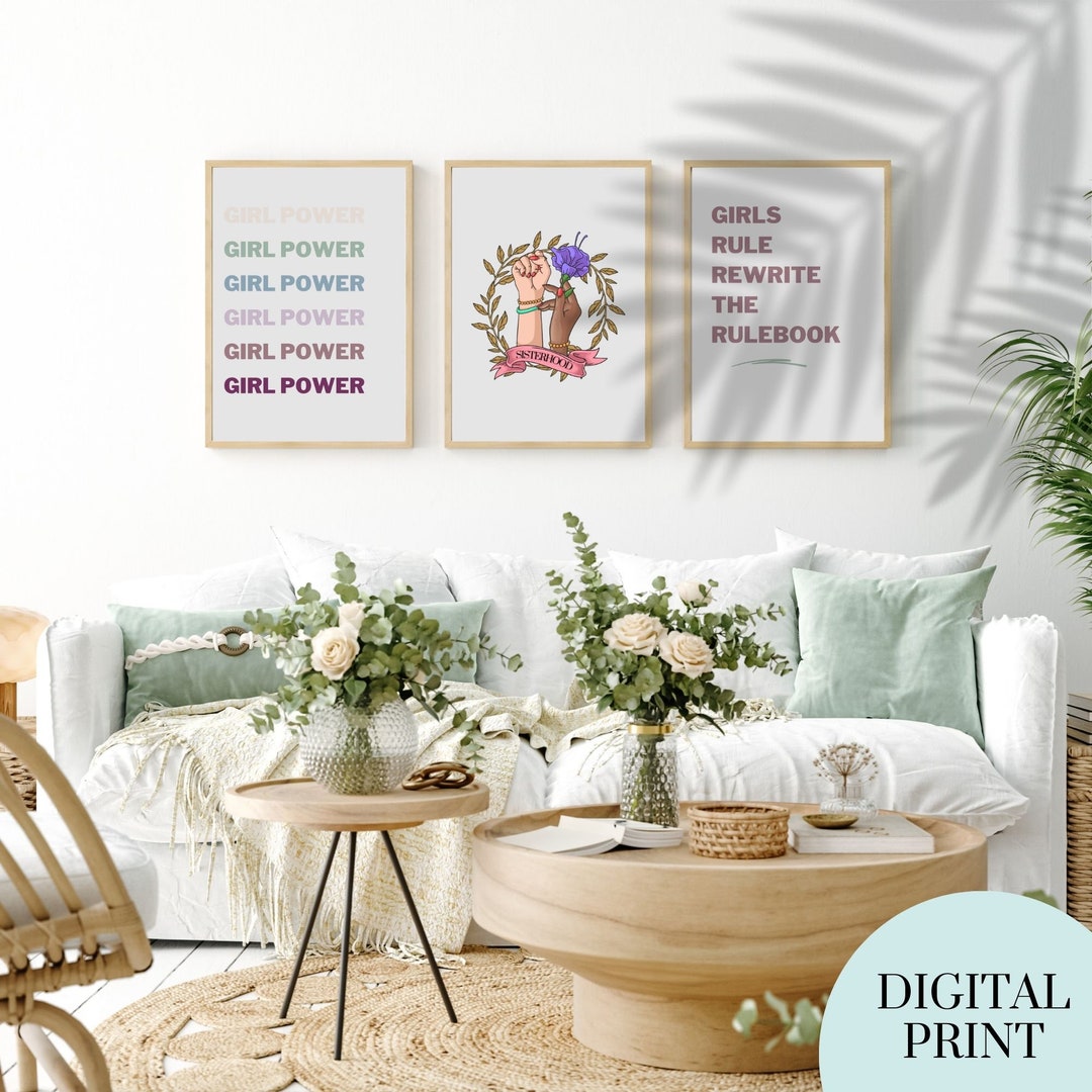 Girl Power Triple Wall Decor Trio Set, Instant Download, Digital Art