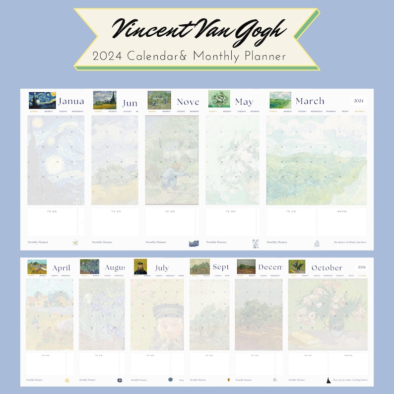 Printable 2024 Vincent Van Gogh Calendar and Monthly Planner Etsy UK