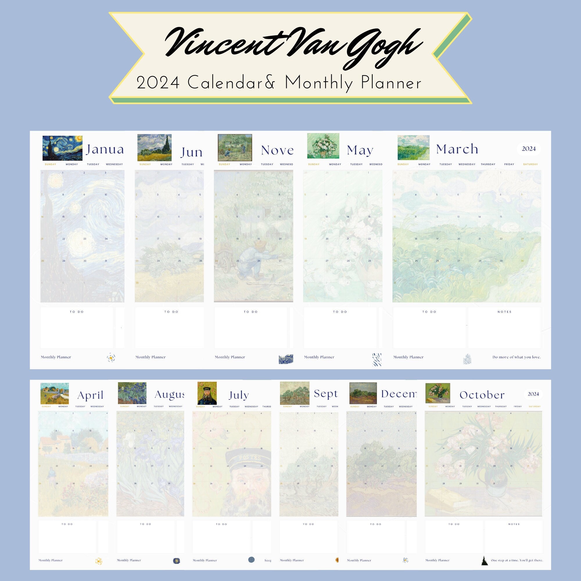 Printable 2024 Vincent Van Gogh Calendar and Monthly Planner Etsy